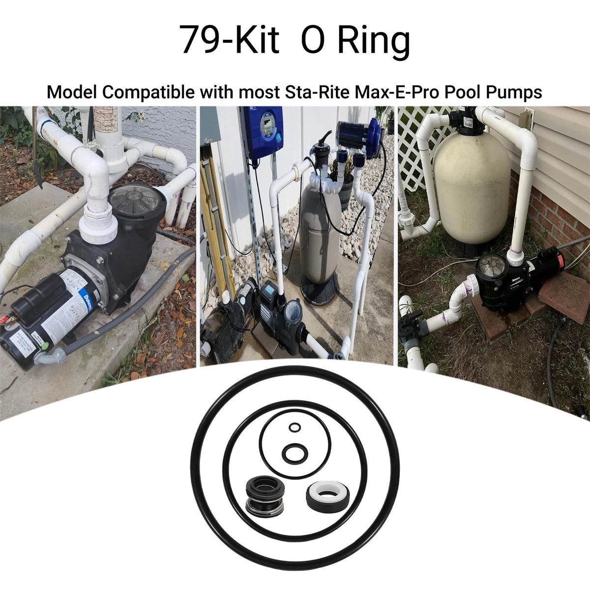 O-Ring Repair Rebuild Kit 79 Fit for StaRite Max-E-Pro Pool Pump – Black