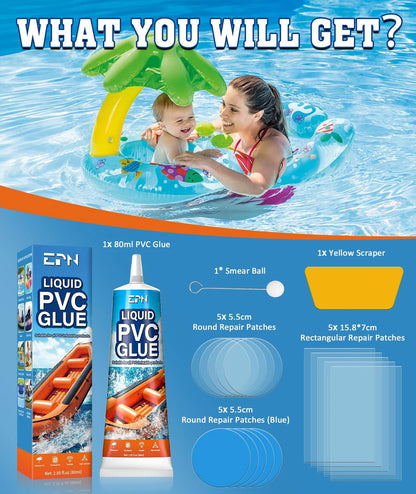 EPN Air Mattress Patch Kit, Waterproof Vinyl Pool Liner Repair Kit for Clear