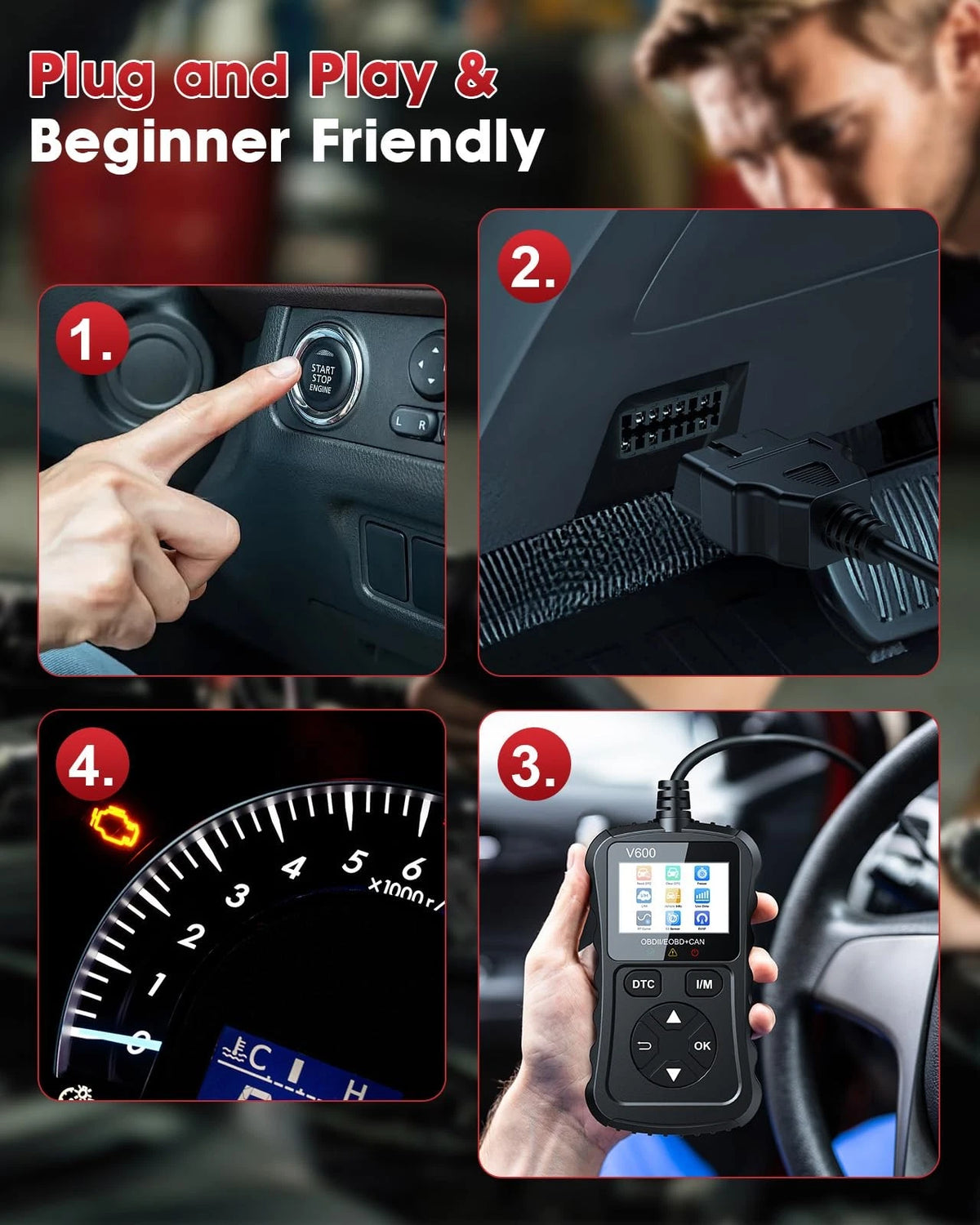 XIAUODO OBD2 Scanner Car Code Reader Support Small and Portable, black