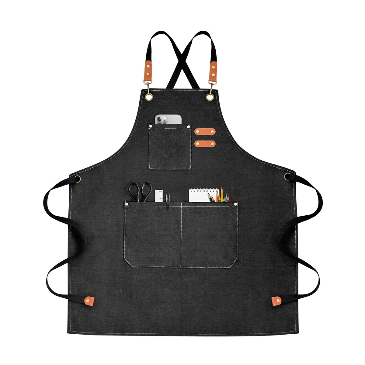 OUNLEN Chef Apron for Men Women Canvas Aprons with 3 Standard, Pure Black