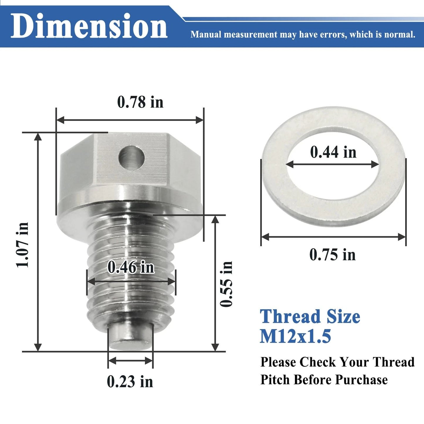 2Pcs MP01 M12 x 1.5 Engine Magnetic Oil Drain Plug with Gasket, Silver