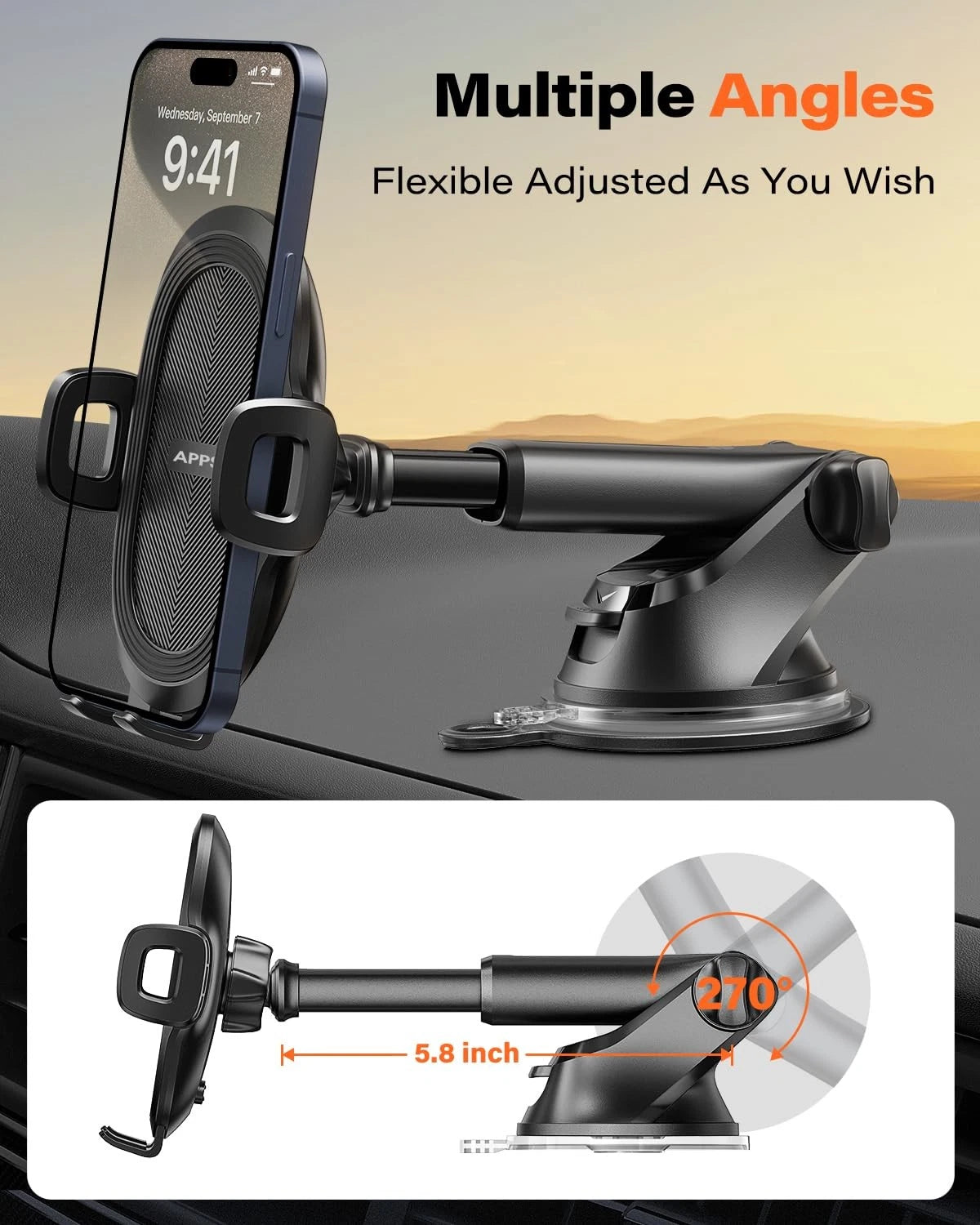 APPS2Car Suction Cup Phone Mount, Universal 6.3 inches, Black-1st Version