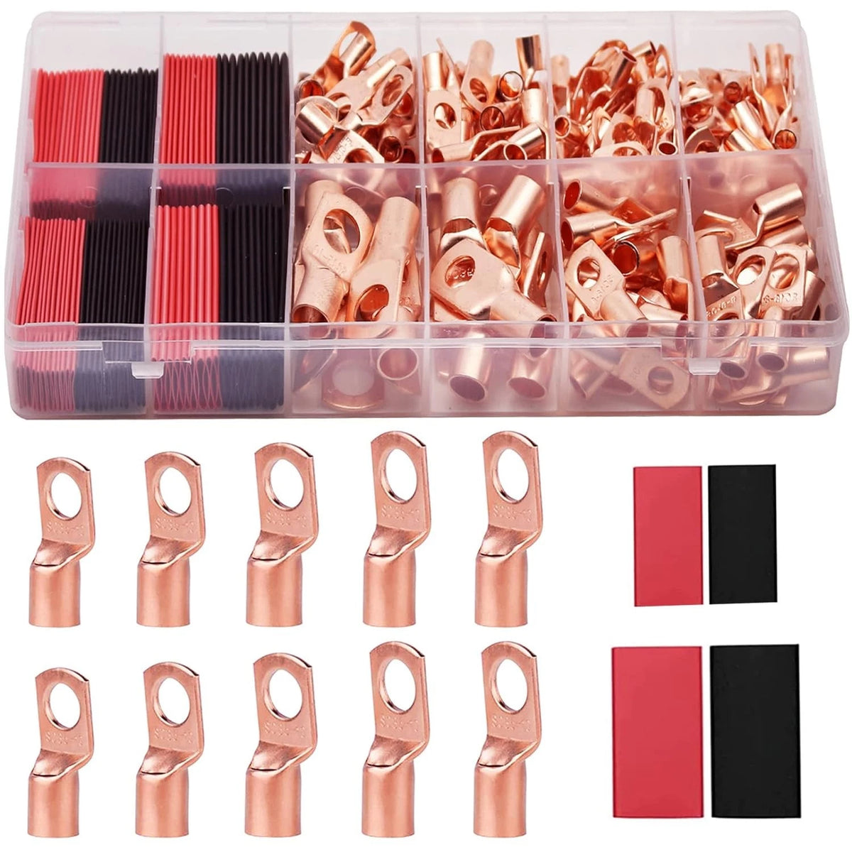 TKDMR 160Pcs Copper Wire Lugs AWG2 4 6 8 10 12 with 10 Kind Sizes,