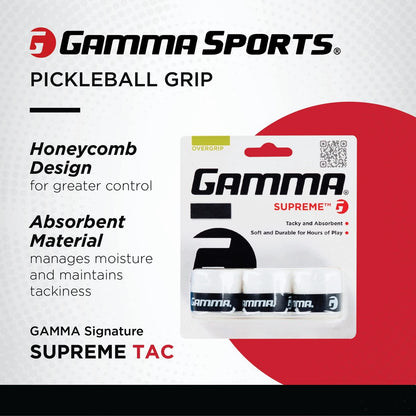 GAMMA Sports Supreme Overgrip for Tennis, Pickleball, Squash, 3 pack, Black