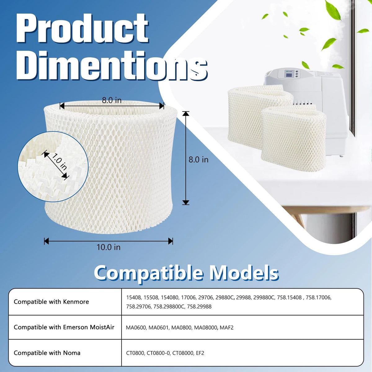Funmit MAF2 Humidifier Wick Filter (2 Pack) Replacement Compatible with White