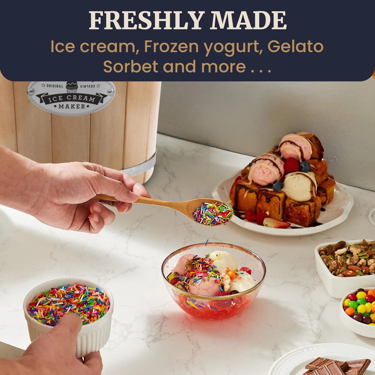 Elite Gourmet EIM-924L 4Qt Old Fashioned Wood Bucket Ice Cream 4 Quart,