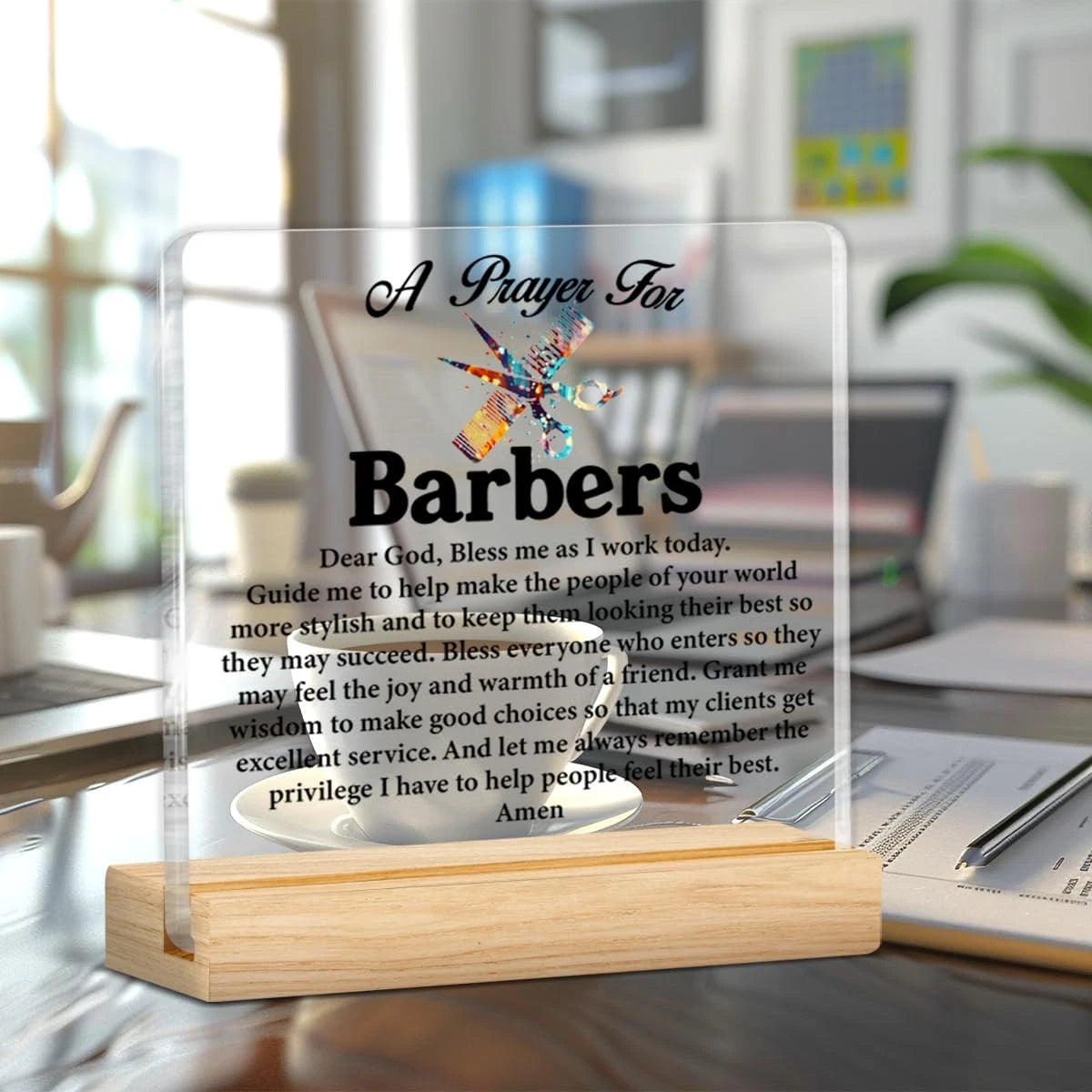 Barber Hairstylist Gifts for Women Men, Barbers Prayer Sign, Barbershop K