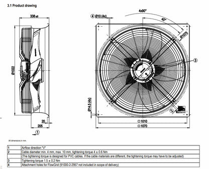 W3G910-KU25-03/F01 Ebmpapst Fan 400VAC 3.9A 2550W IP55 Air ConditionerAxial Fan