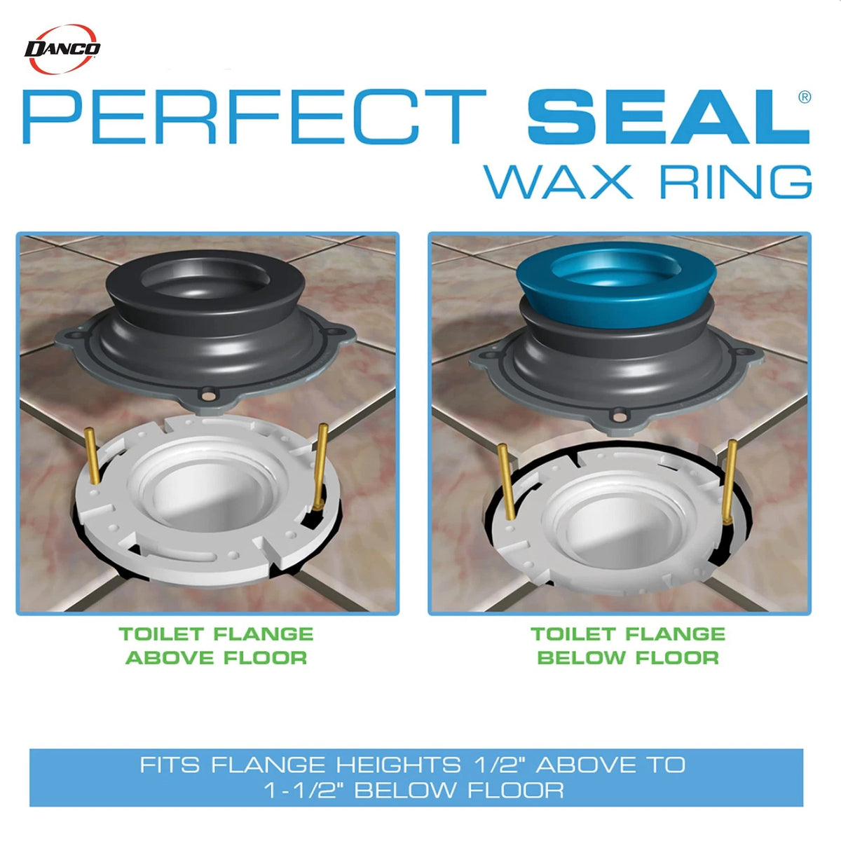 DANCO All-in-One Toilet Installation Kit, Perfect Seal Wax Ring 1 Pack, Blue