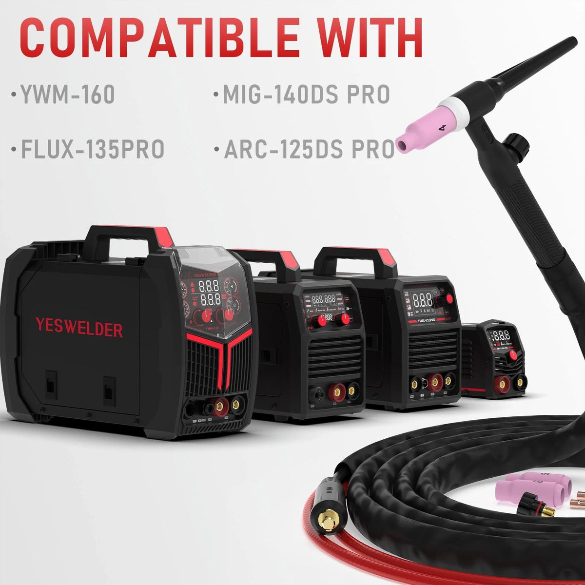 YESWELDER TIG Welding Torch WP-17V 13ft 150Amp 10-25mm² Air 13ft, Black, Red