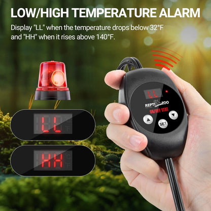 REPTI ZOO Reptile Thermostat Wide Range Temperature Controller Black