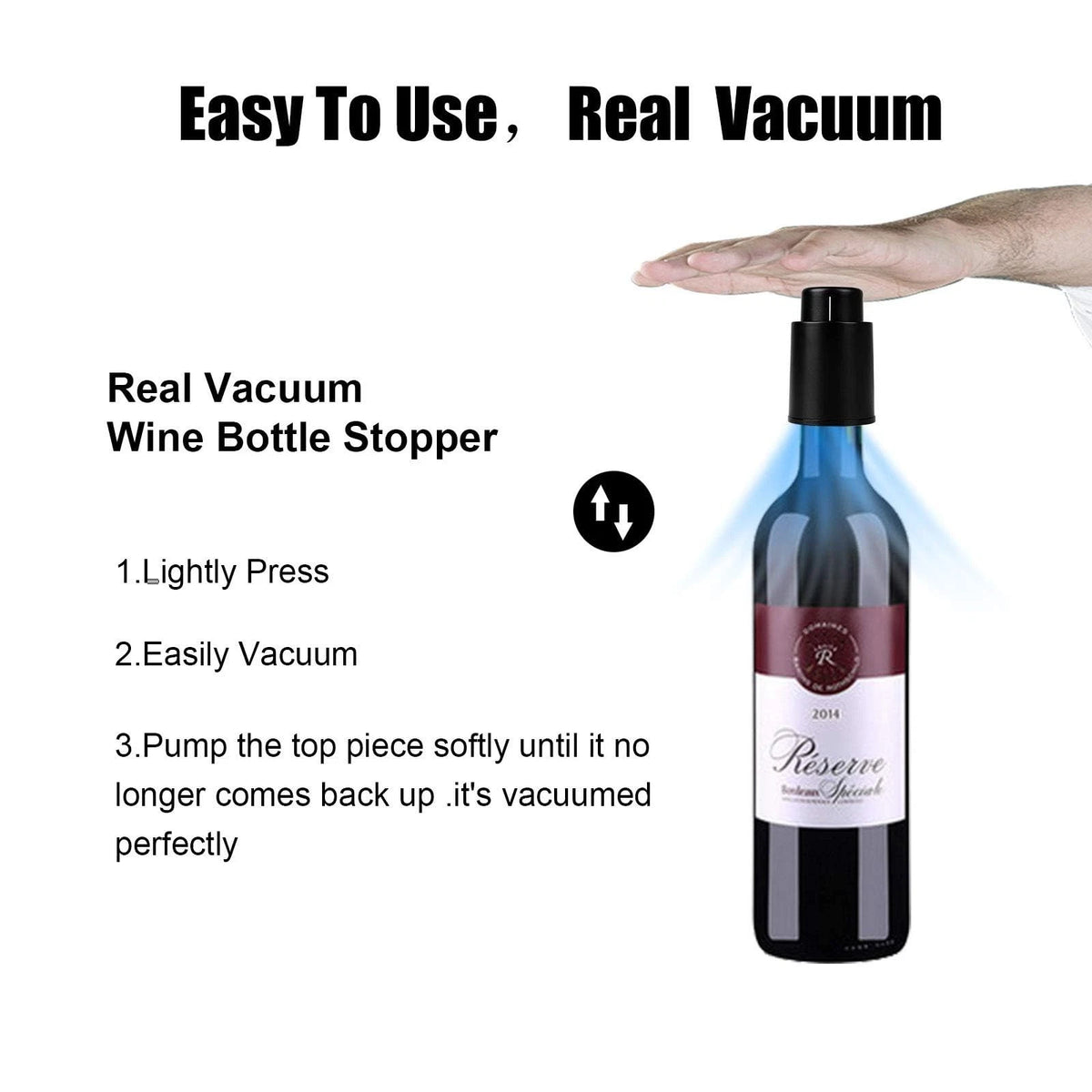 [2 PACK]Wine Bottle Stoppers, Reusable Wine Vacuum Black