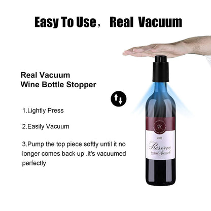 [2 PACK]Wine Bottle Stoppers, Reusable Wine Vacuum Black