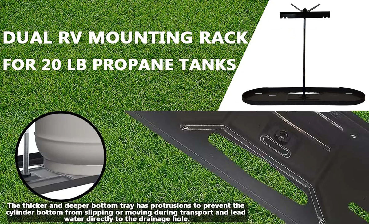 RV Dual Propane Tank Cylinder Rack 23 5/8" wide by 8 1/2" deep, DEEP BLACK