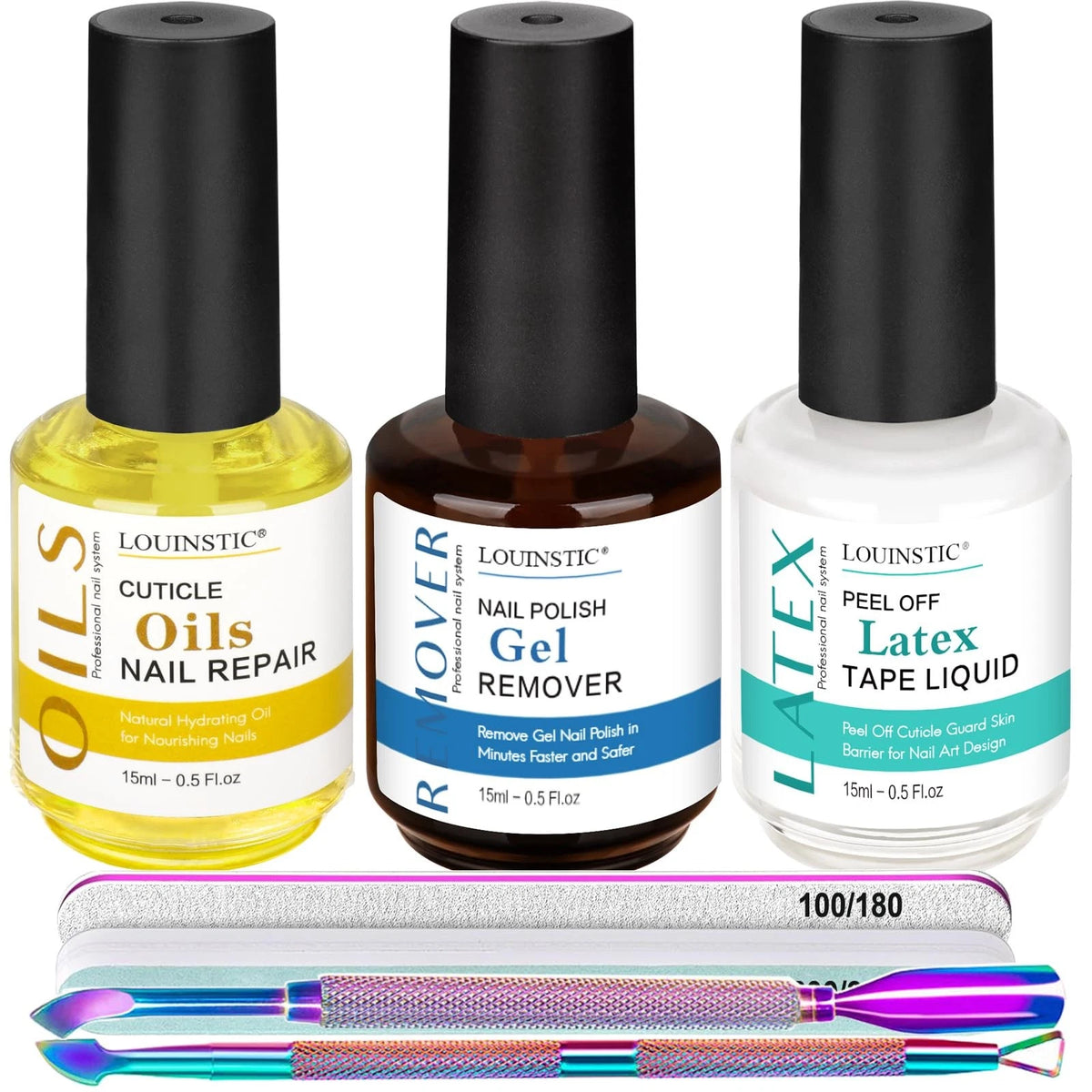 Gel 0.17 Fl Oz (Pack of 3), Remover&Cuticle Oil&Latex Tape&Manicure Tools