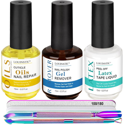 Gel 0.17 Fl Oz (Pack of 3), Remover&Cuticle Oil&Latex Tape&Manicure Tools
