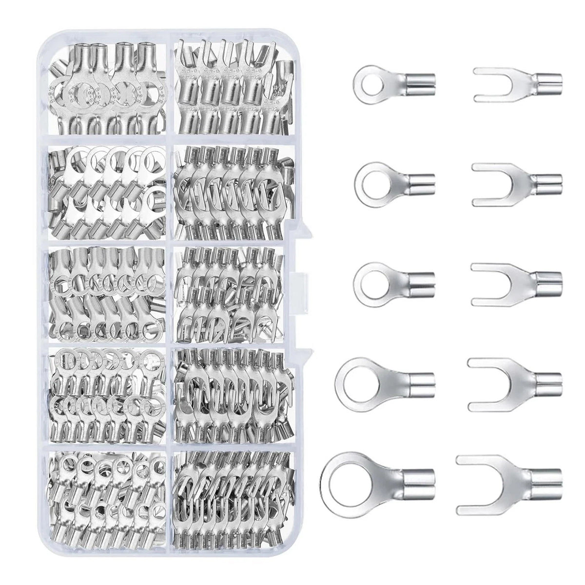 320Pcs Non Insulated Ring Fork Copper Crimp Sleeves 10 Sizes For Automotive Car
