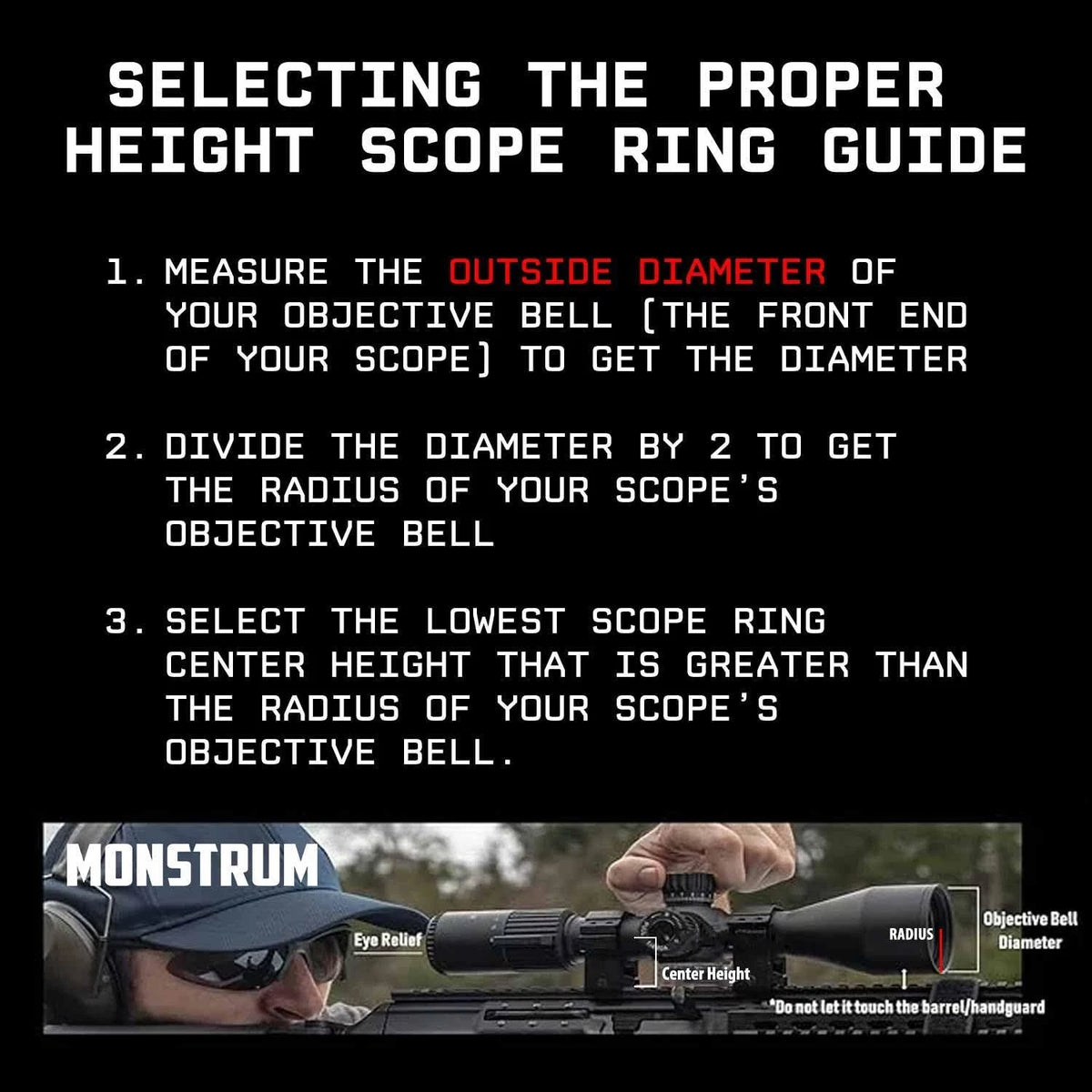 Monstrum High Profile Picatinny Scope Rings with 1 inch diameter, Black