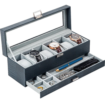 ProCase Watch Box, 6 Slot Watches Display Case with 6-Slot, Croc Cobalt Blue