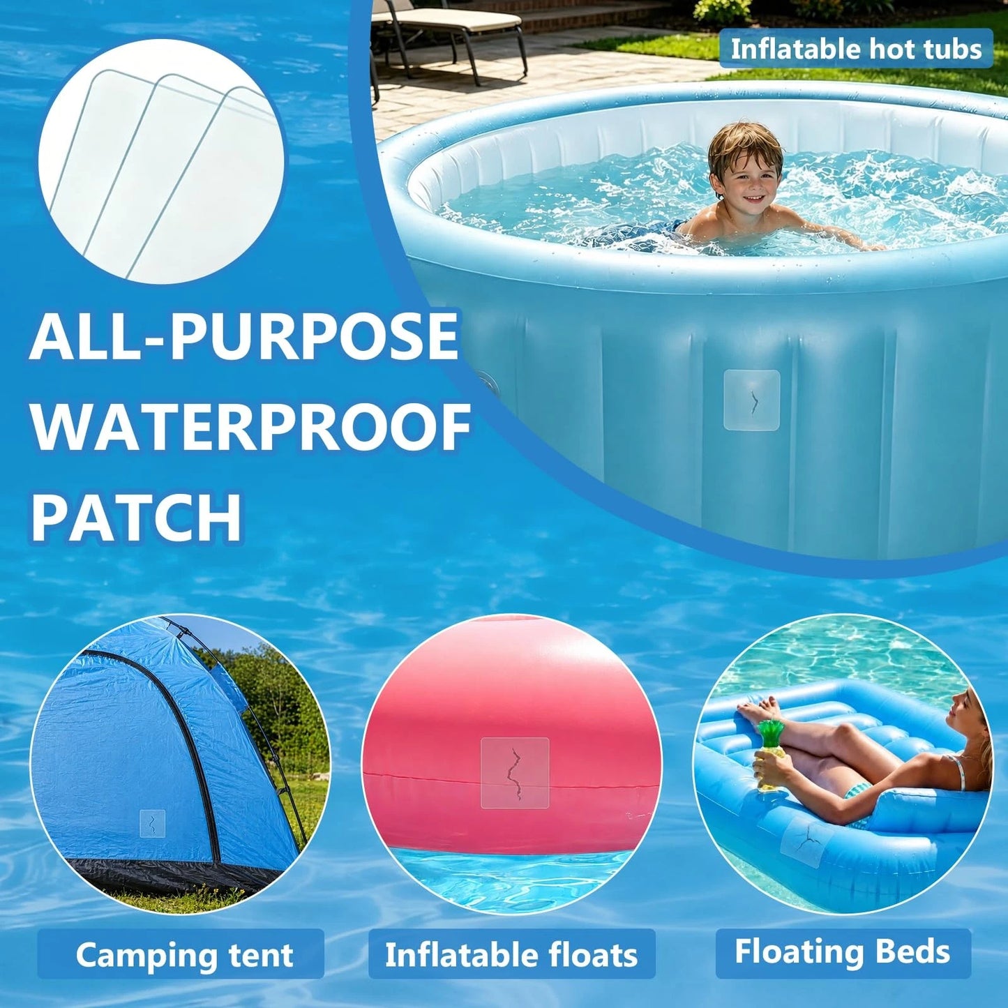 20pcs Self-Adhesive Underwater Vinyl Pool Patch Kit - 4in x Clear
