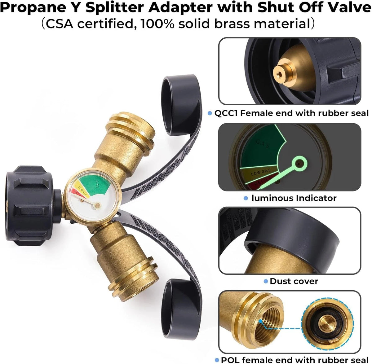 Propane Tank Splitter with Gauge 2 Way, Y Adapter Shut Off...