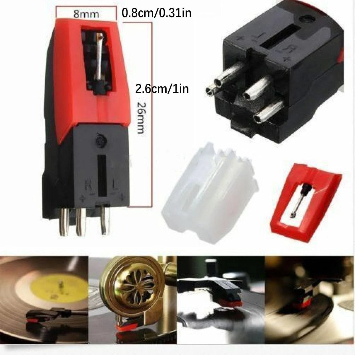2Pcs Turntable Phono Ceramic Cartridge+Stylus Needle Kit for Record Player c