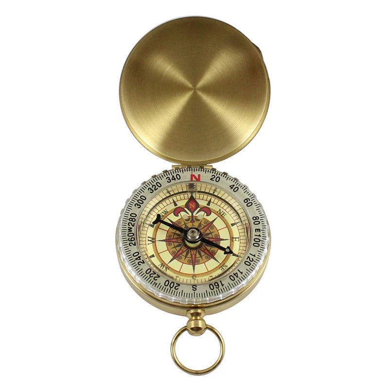 Outdoor Camping Luminous Brass Pocket Watch Style Military Army Compass Keychain