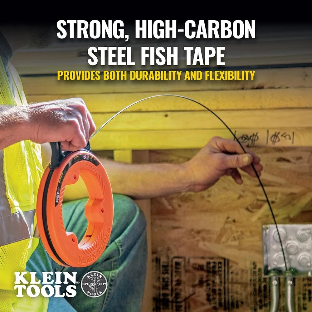 Klein Tools 56331 50-Foot Electrical Fish Tape, Steel One Size, Orange/Black