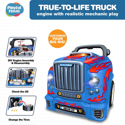 Playful Minds Interactive Large Truck Engine Toy for Kids – Large, Blue