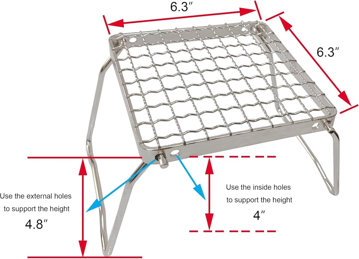 TreGoo Camp Grill with Foldable Legs-304 Stainless Steel Grate Silver