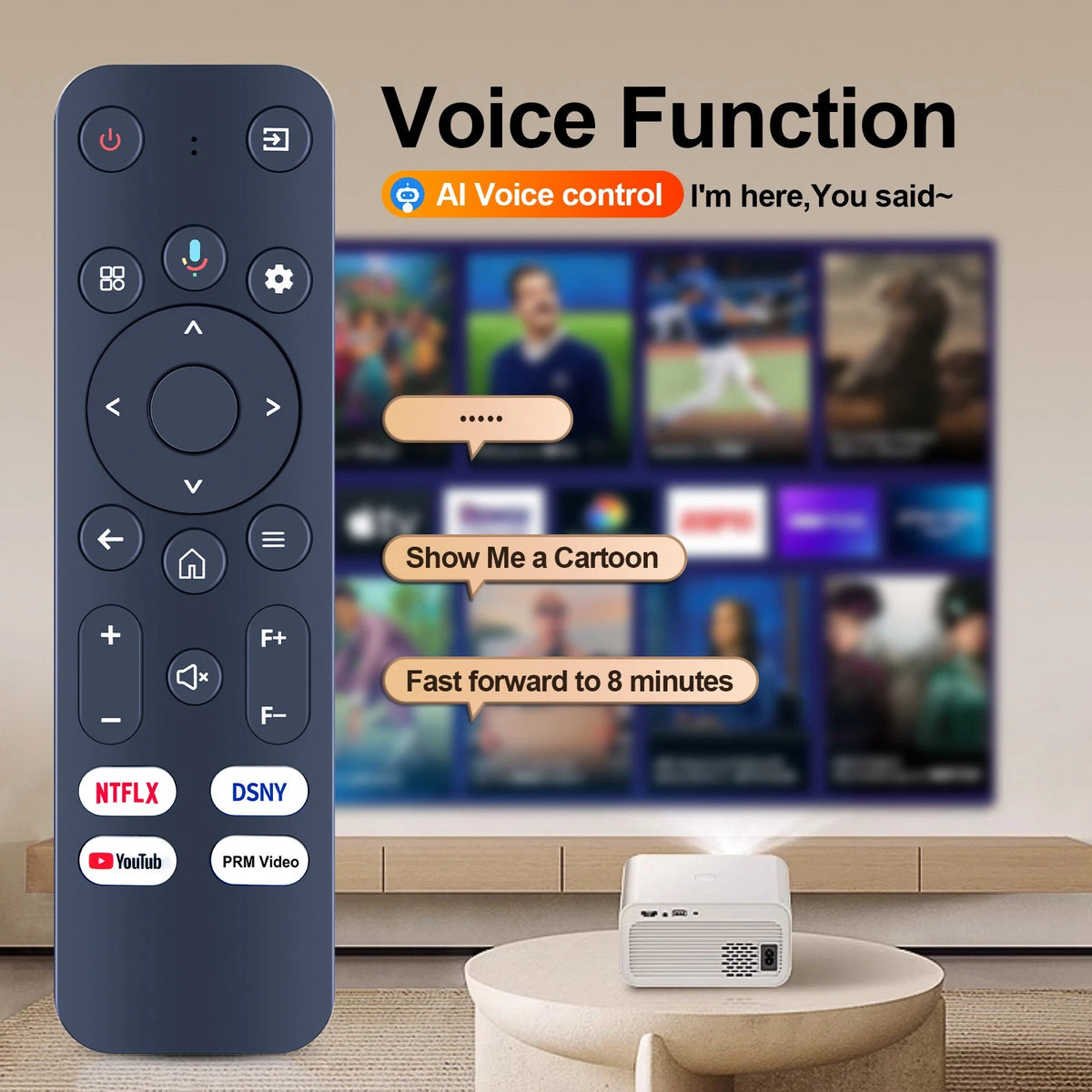 Voice Remote Control For HOMPOW C10,Goiaey C26,Sovboi E30Max Projector