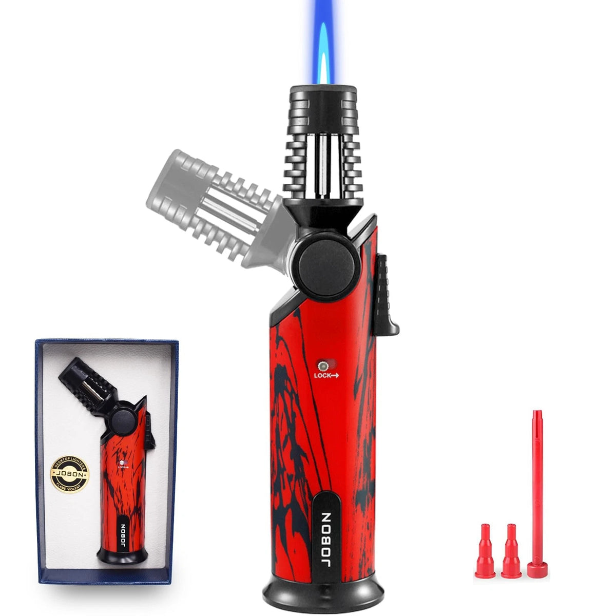 DOUBFIVSY Butane Torch Lighter, 60° Rotatable Refillable Kitchen Cooking Red