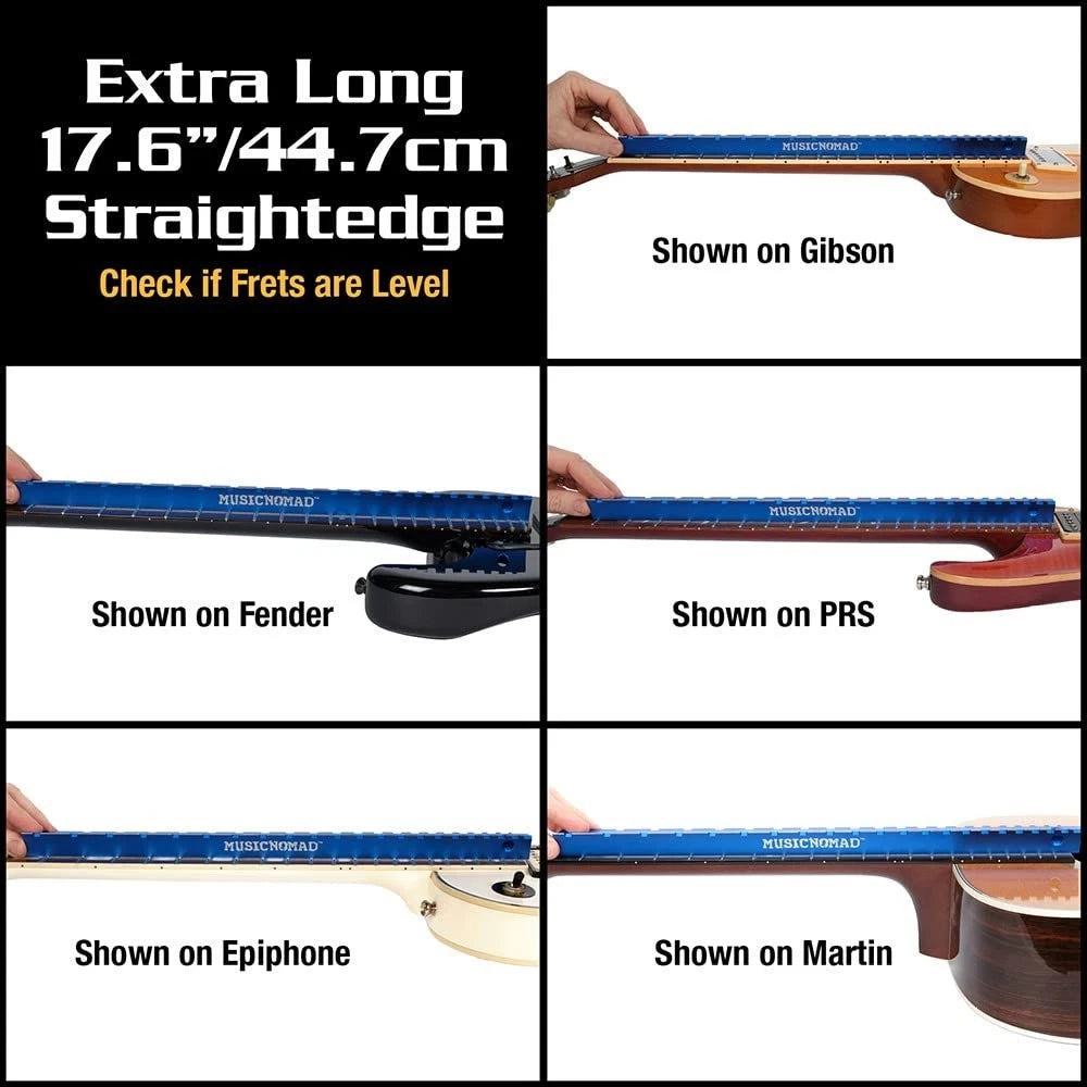 MusicNomad Tri-Beam 3 'n 1 Dual Notched Straightedge & Blue anodized finish