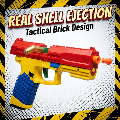 Dreamplay Shell Ejecting Toy Gun, DIY Automatic Pull Back Medium, Block Gun
