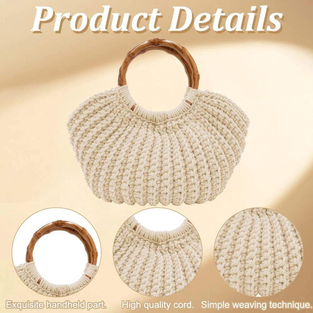 ACRNIGHEET Crochet Bag Kit 5.5 x 7.87 x 3.14 inches, Oat+bamboo shaped handle
