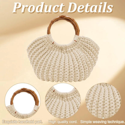ACRNIGHEET Crochet Bag Kit 5.5 x 7.87 x 3.14 inches, Oat+bamboo shaped handle