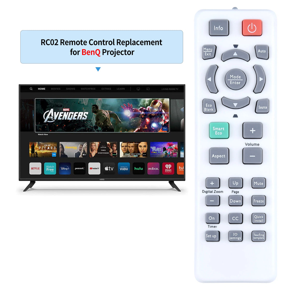 5J.J7N06.001 Remote Control For BenQ Projector W1500 W1070 W1080ST RC02