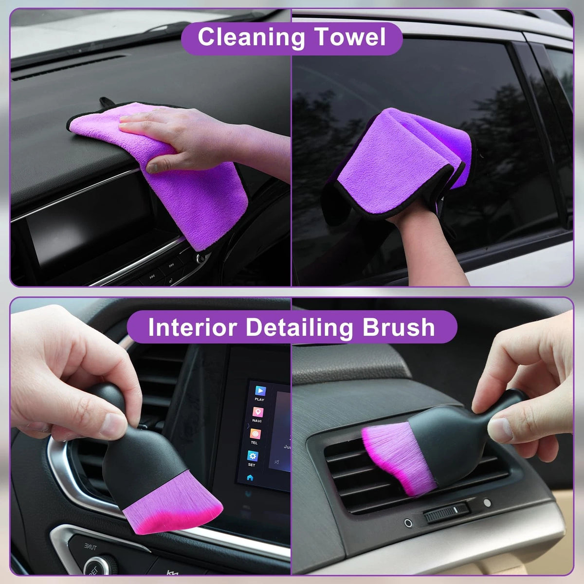 Viewsun Windshield Cleaner Tool, 17Pcs Purple Car Interior Cleaning