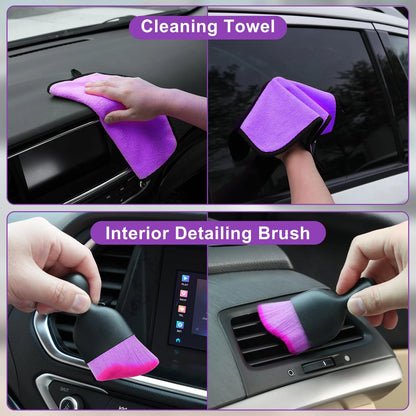 Viewsun Windshield Cleaner Tool, 17Pcs Purple Car Interior Cleaning