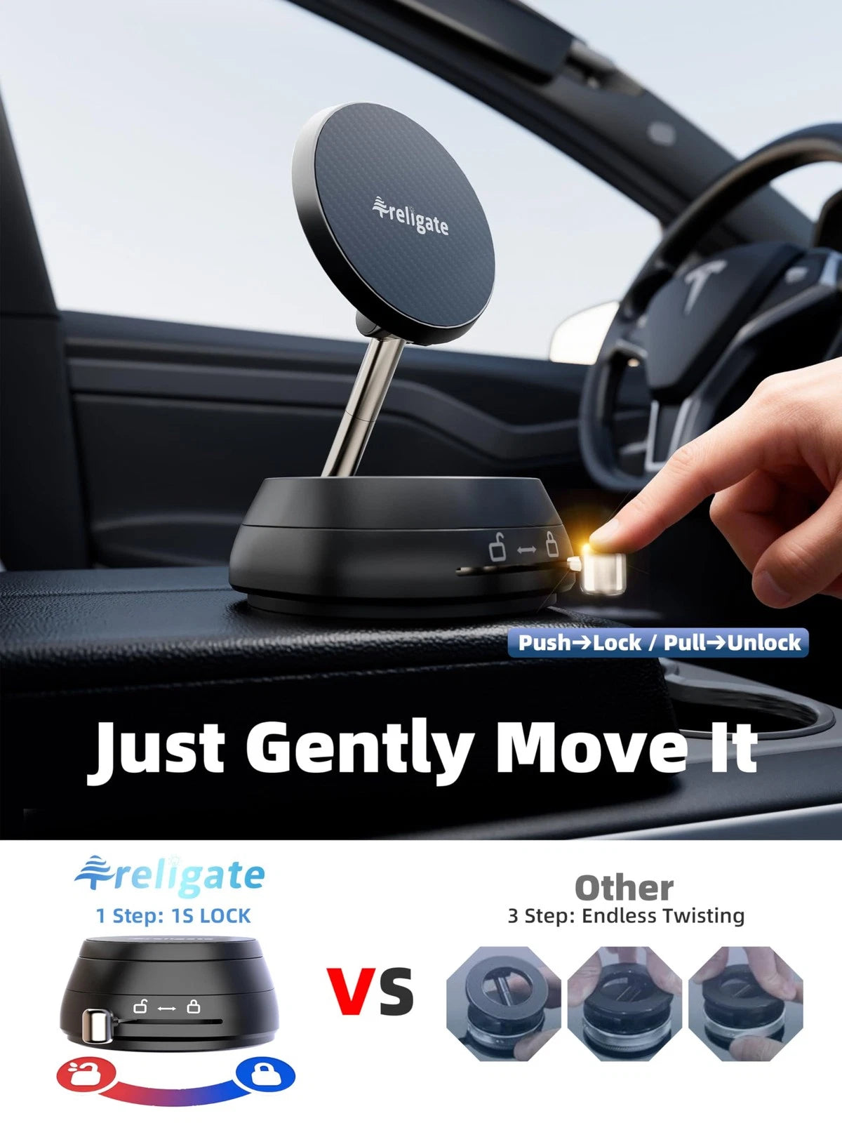 Treligate 2026 Upgraded Vacuum Magnetic Phone Holder, [108+ LBS] Heavy Black