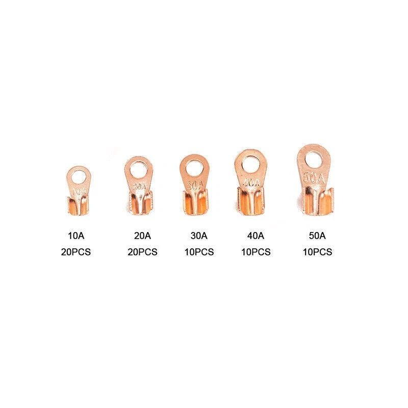 70pcs Heavy Duty Open Barrel Wire Crimp Connector Copper Ring Lug Terminal Kit