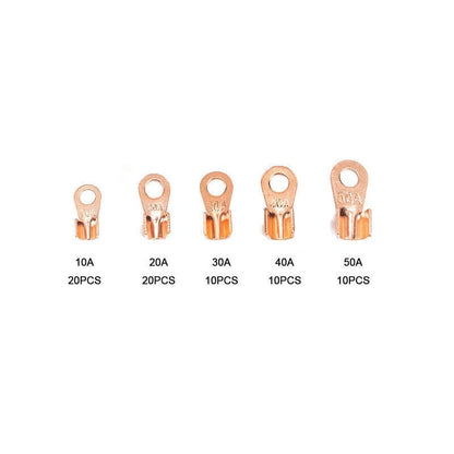 70pcs Heavy Duty Open Barrel Wire Crimp Connector Copper Ring Lug Terminal Kit