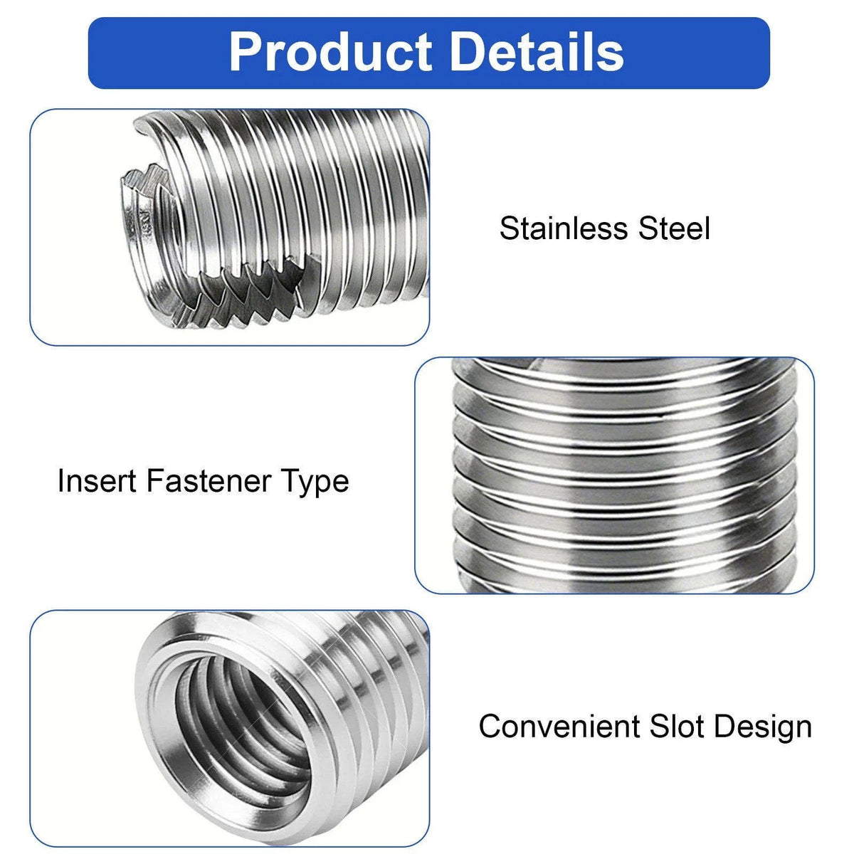 50PCS Stainless Steel Self-Tapping Thread Inserts M3-M16 For Damaged Threads