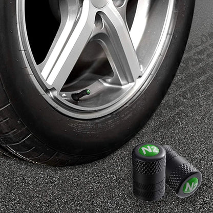 CKAuto 4 Pcs Aluminum Tire Valve Stem Caps with N2 Nitrogen Logo, Black/N2