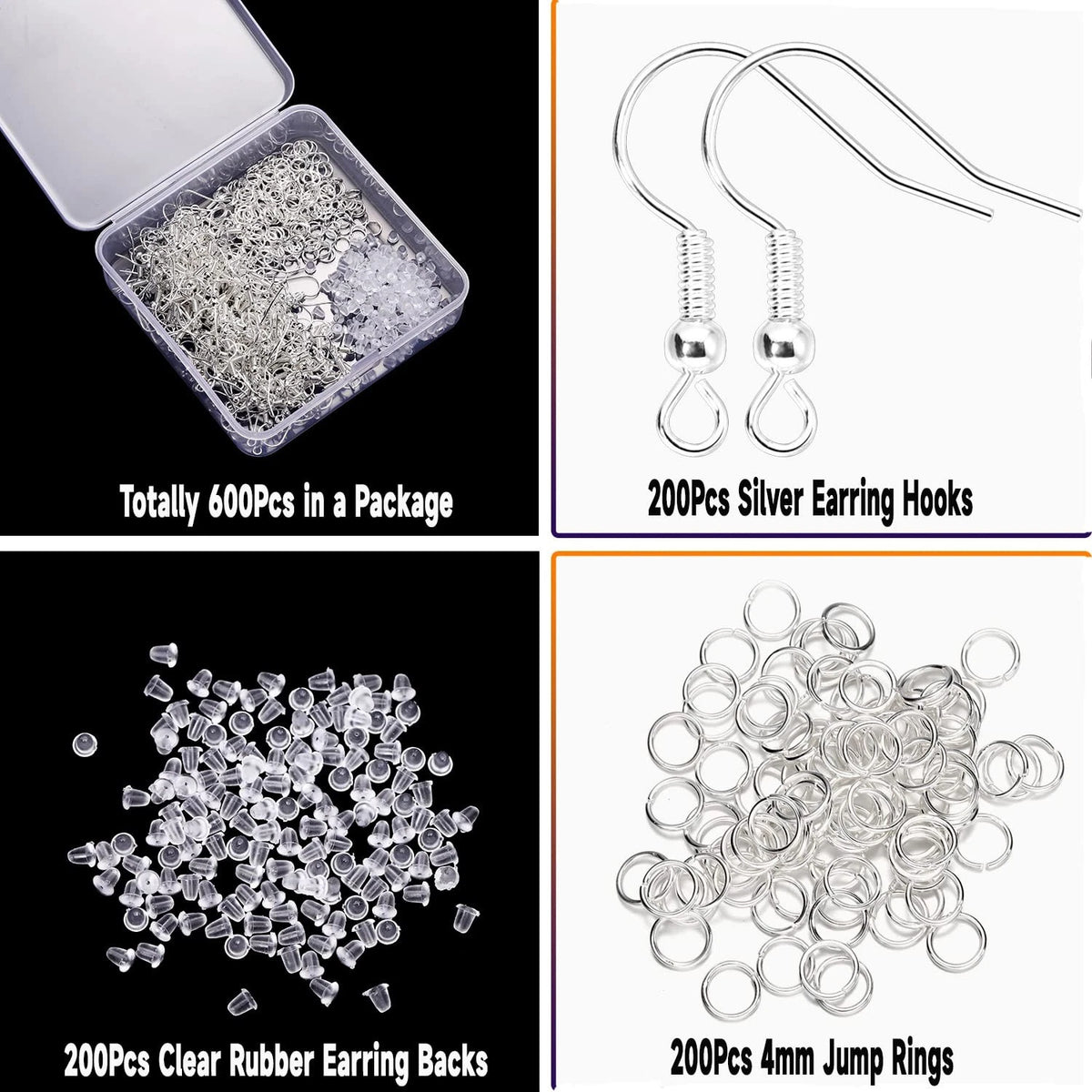 600Pcs Hypoallergenic Earring Hooks, Silver Making Kit,