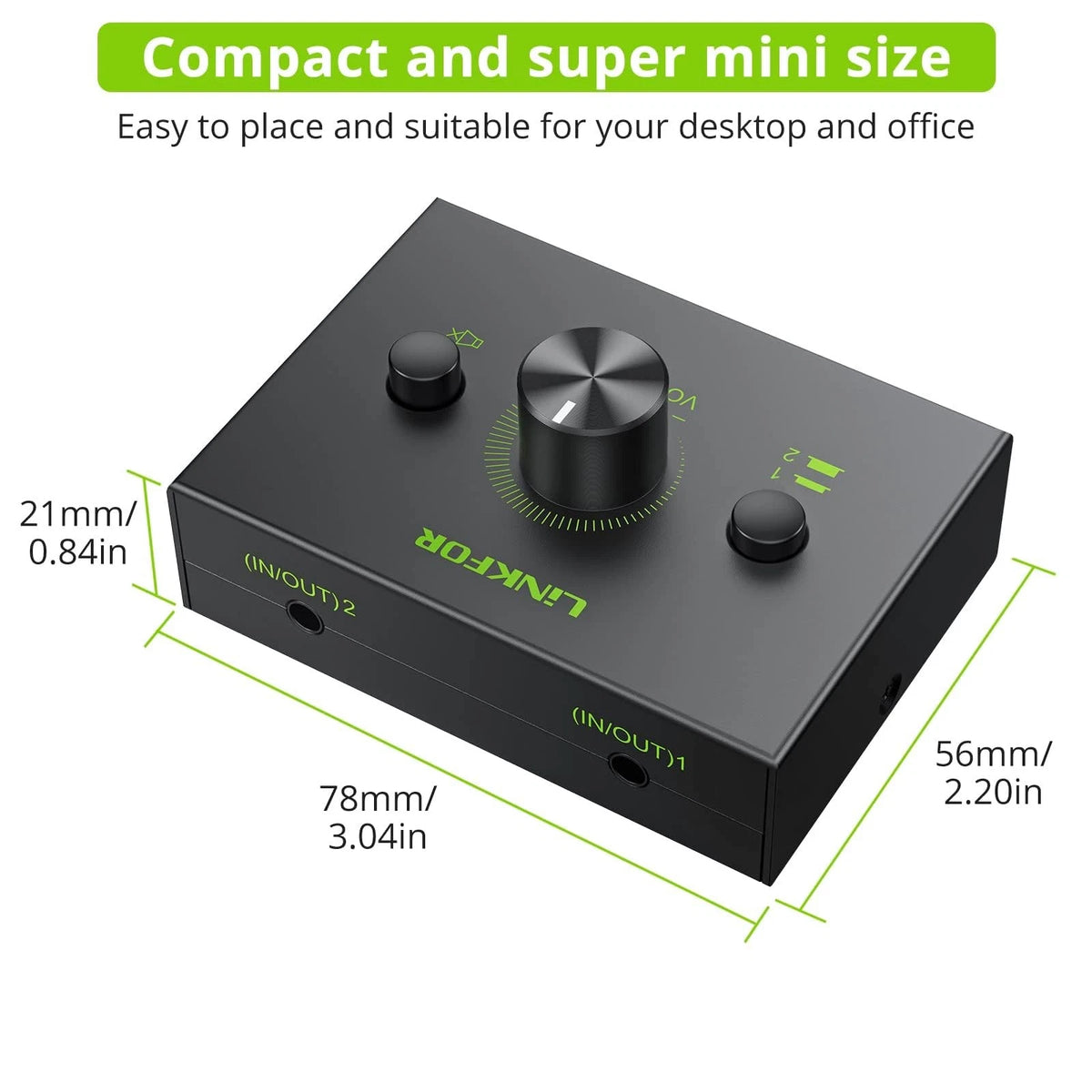 LiNKFOR 2 Ports 3.5mm Stereo Audio Selector Box with 2 3.5mm, Black