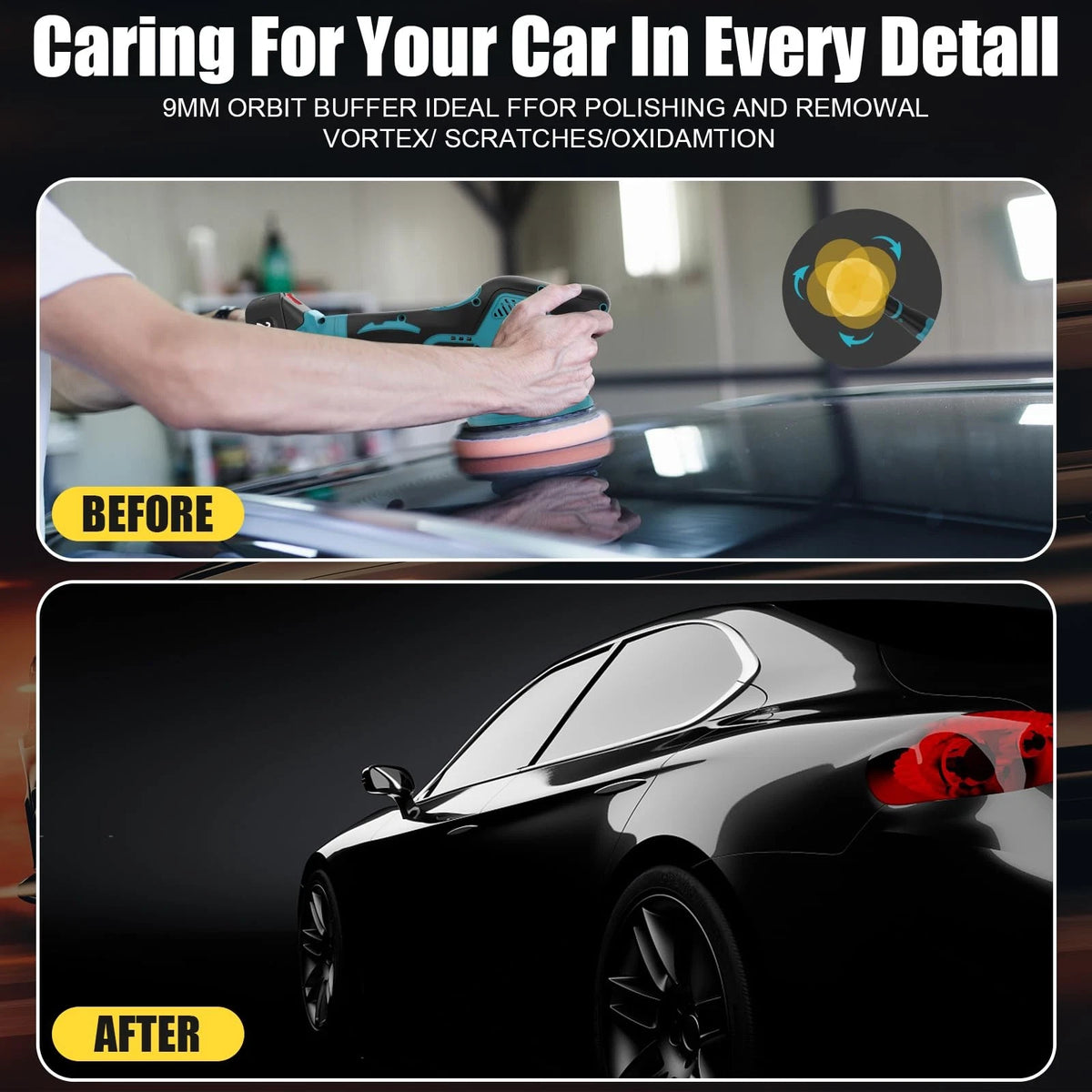 Vkdemer Cordless Car Buffer Polisher, 6 In 2.0AH BufferPolisher, Turquoise