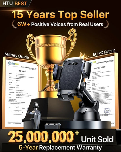 HTU 【98+LBS Strongest Suction & Military-Grade】 Ultimate Car Phone Black