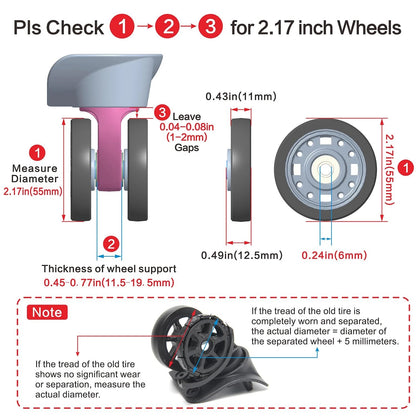 Luggage Wheels Replacement 55 * 11mm, Swivel 2.2 inches, 55mm/2.2inch -8PCS