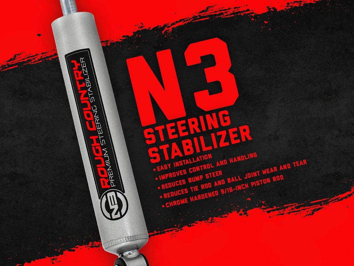 Rough Country N3 Steering Stabilizer for 73-87 Single, Metallic Silver